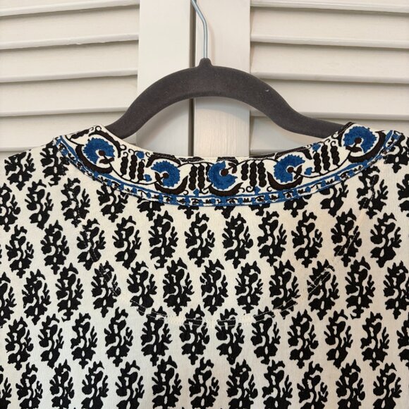 Tory Burch Amara dress small cotton block print cream blue tie Guru Print - Picture 9 of 11